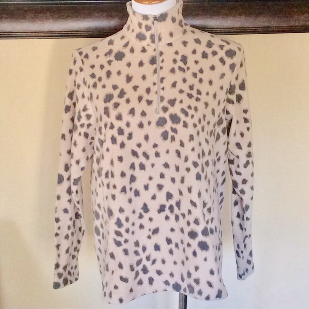 Lands' End Leopard Print Fleece Quarter Zip Pullover Medium Petite - Picture 2 of 7